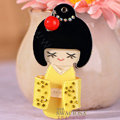 Bling Kimono doll Alloy Rhinestone DIY Phone Case Cover Deco Kit 90*45mm - Yellow