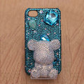 3D Gloomy bear Bling Crystal Case Rhinestone Cover shell for iPhone 4G 4S - Blue