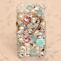 Bling alloy Heart Crystal Case Rhinestone Cover for iPhone 4G 4S - White