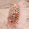 Heart lace Bling Crystal Case pearl Cover shell for iPhone 4G 4S - Pink