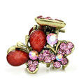 Hair Jewelry Crystal Butterfly Gold Plated Metal Rhinestone Hair Clip Claw Clamp - Pink