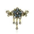 Vintage Sparkly Crystal Flower Gold Plated Metal Hair Barrette Clip Hair Accessory - Gray