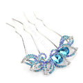 Elegant Hair Jewelry Crystal Rhinestone Flower Metal Hairpin Clip Comb - Blue