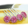 Elegant Hair Jewelry Rhinestone Crystal Ball Metal Hairpin Clip Comb - Pink