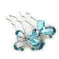 Elegant Hair Jewelry Rhinestone Crystal Butterfly Metal Hairpin Clip Comb - Blue