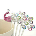 Elegant Hair Jewelry Rhinestone Crystal Peacock Metal Hairpin Clip Comb - Multicolor