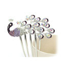 Elegant Hair Jewelry Rhinestone Crystal Peacock Metal Hairpin Clip Comb - Purple