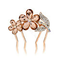 Hair Accessories Crystal Rhinestone Flower Metal Hair Pin Clip Comb - Brown White