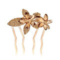Hair Accessories Metal Crystal Rhinestone Flower Hair Pin Clip Comb - Coffee