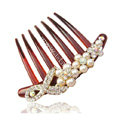 Hair Jewelry Crystal Rhinestone Pearl Bowknot Resin Hair Pin Comb Clip - Red