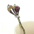 Lily flower Crystal Rhinestone Hairpin Hair Clasp Clip Fork Stick - Purple