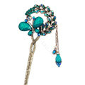 Retro Butterfly Crystal Rhinestone Hairpin Hair Clasp Clip Fork Stick - Blue