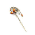 Retro Butterfly Crystal Rhinestone Hairpin Hair Clasp Clip Fork Stick - Coffee