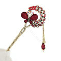 Retro Butterfly Crystal Rhinestone Hairpin Hair Clasp Clip Fork Stick - Red