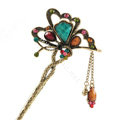 Retro Butterfly Tassel Rhinestone Crystal Hairpin Hair Clasp Clip Fork Stick - Multicolor