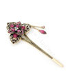 Retro Flower Tassel Rhinestone Crystal Hairpin Hair Clasp Clip Fork Stick - Purple