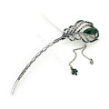 Tassel Feather Crystal Rhinestone Hairpin Hair Clasp Clip Fork Stick - Green