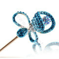 Bling Rhinestone Crystal Flower Hairpin Hair Clasp Clip Fork Stick - Blue