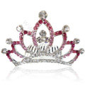 Bride Hair Accessories Crystal Rhinestone Alloy Crown Hair Pin Clip Combs - Pink