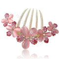 Elegant Hair Accessories Alloy Rhinestone Crystal Flower Hair Combs Clip - Pink