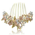 Elegant Hair Accessories Rhinestone Crystal Butterfly Alloy Hair Combs Clip - Champagne