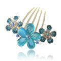 Elegant Hair Accessories Rhinestone Crystal Flower Alloy Hair Combs Clip - Blue