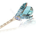 Elegant Rhinestone Crystal Flower Hairpin Hair Clasp Clip Fork Stick - Blue