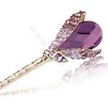 Elegant Rhinestone Crystal Flower Hairpin Hair Clasp Clip Fork Stick - Purple