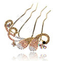 Hair Accessories Alloy Crystal Rhinestone Butterfly Hair Pin Clip Fork Combs - Champagne
