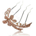 Hair Accessories Alloy Crystal Rhinestone Flower Hair Pin Clip Fork Combs - Champagne