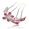 Hair Accessories Alloy Crystal Rhinestone Flower Hair Pin Clip Fork Combs - Pink