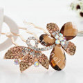 Hair Accessories Alloy Rhinestone Crystal Butterfly Hair Pin Clip Fork Combs - Coffee