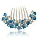Hair Accessories Alloy Rhinestone Crystal Flower Bride Hair Combs Clip - Blue