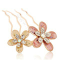 Hair Accessories Crystal Rhinestone Alloy Flower Hair Pin Clip Fork Combs - Pink