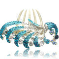 Hair Accessories Crystal Rhinestone Alloy Peacock Hair Pin Clip Combs - Blue