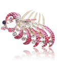 Hair Accessories Crystal Rhinestone Alloy Peacock Hair Pin Clip Combs - Pink