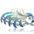 Hair Accessories Crystal Rhinestone Alloy Peacock Hair Pin Clip Combs - Sky blue