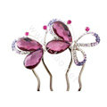 Hair Accessories Crystal Rhinestone Butterfly Hair Pin Clip Fork Combs - Purple