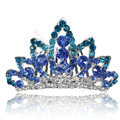 Hair Accessories Crystal Rhinestone Crown Bride Hair Pin Clip Combs - Blue