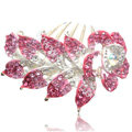Hair Accessories Crystal Rhinestone Flower Alloy Bride Hair Clip Combs - Pink