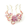 Hair Accessories Crystal Rhinestone Flower Alloy Hair Pin Clip Comb - Pink