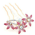 Hair Accessories Crystal Rhinestone Flower Hair Pin Clip Fork Combs - Pink