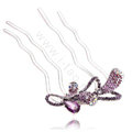 Hair Accessories Crystal Rhinestone Flower Metal Hair Pin Clip Fork Combs - Purple
