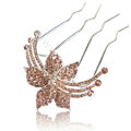 Hair Accessories Flower Alloy Crystal Rhinestone Hair Pin Clip Fork Combs - Champagne