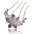 Hair Accessories Flower Alloy Crystal Rhinestone Hair Pin Clip Fork Combs - Purple