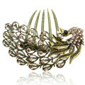 Hair Accessories Rhinestone Crystal Antique Peacock Alloy Hair Clip Combs - Champagne