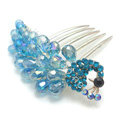 Hair Accessories Rhinestone Crystal Beads Peacock Alloy Hair Clip Combs - Blue