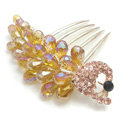 Hair Accessories Rhinestone Crystal Beads Peacock Alloy Hair Clip Combs - Champagne