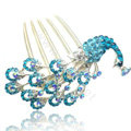 Hair Accessories Rhinestone Crystal Peacock Alloy Hair Combs Clip - Blue