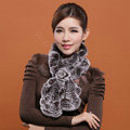 Fashion Women Knitted Rex Rabbit Fur Scarves Winter warm Flower Wave Neck wraps - Coffee
